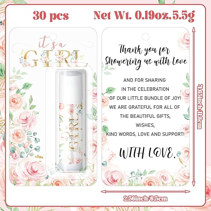 30 Sets Baby Shower Lip Balm Bulk Baby Shower Favors Pink Floral Gender Reveal Small Lip Balm wedding Thank You Gifts Honey Moisturizing Lip Balm Favors for Guest Coworkers Women Men-VivaGrace Women