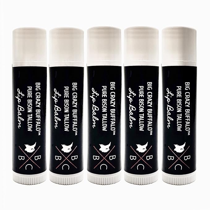 Pure Bison Tallow Lip Balm, Unscented, (5 pack) - Moisturizing, Non-Habit Forming, Soothes Chapped Lips-VivaGrace Women