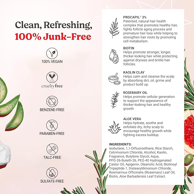 HAIRtamin Vitamin Infused Dry Shampoo for Women | Hair Texture Spray that Cleanses & Refreshes | Hair Complex for Healthy Thicker-Looking Hair | Procapil 3% & Vitamins for Scalp Health | Talc Free-VivaGrace Women