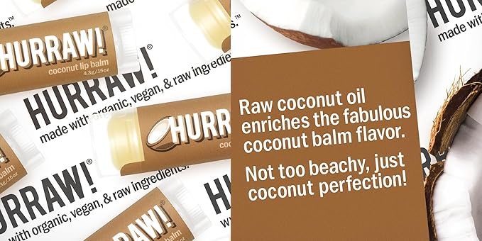 Hurraw! Coconut Lip Balm, 5 Pack: Organic, Certified Vegan, Cruelty and Gluten Free. Non-GMO, 100% Natural Ingredients. Bee, Shea, Soy and Palm Free. Made in USA-VivaGrace Women