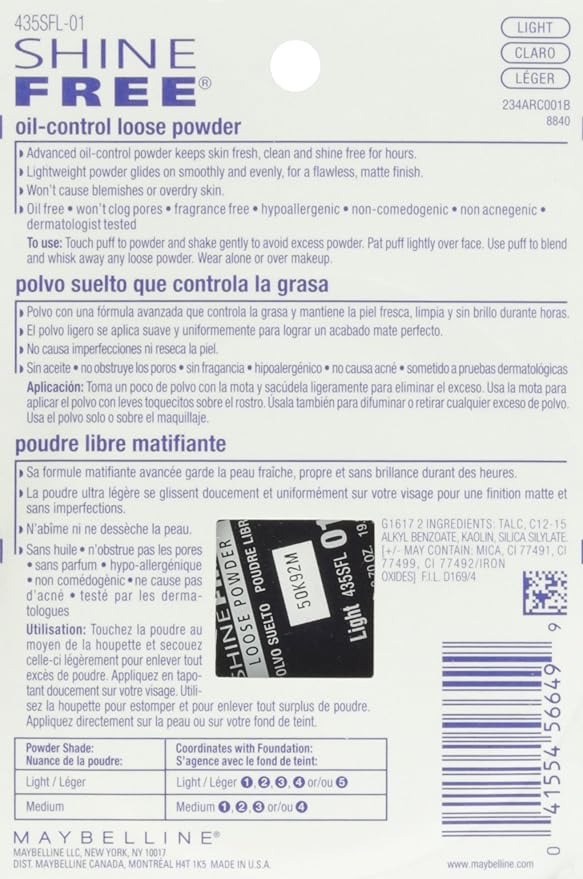 Maybelline New York Shine Free Oil Control Loose Powder, Light-VivaGrace Women