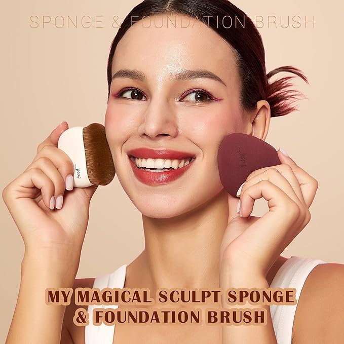 Jessup Makeup Brush Foundation Brush with Makeup Sponge 1pc Kabuki Brush for Liquid, Cream or Flawless Powder Cosmetic Face Boby Brush, T882-VivaGrace Women