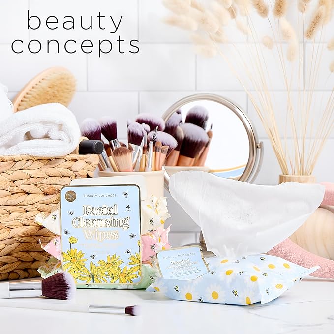 Beauty Concepts Facial Wipe Set - Packs of Face Wipes, Makeup Removing Wipes, Coconut, Honey & Shea, Vanilla Almond, & Cool Mint