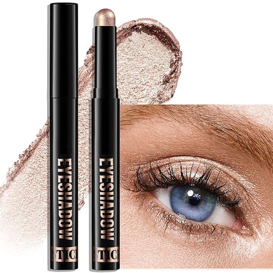 Cocoa Brown Shimmer Eyeshadow Stick, Waterproof Cream Eye Shadow Pencil Long-Lasting Crease-Proof Glitter Eyeshadow Crayon Smooth High Pigmented Highlighter Neutral Eye Shadow Liner Makeup-VivaGrace Women