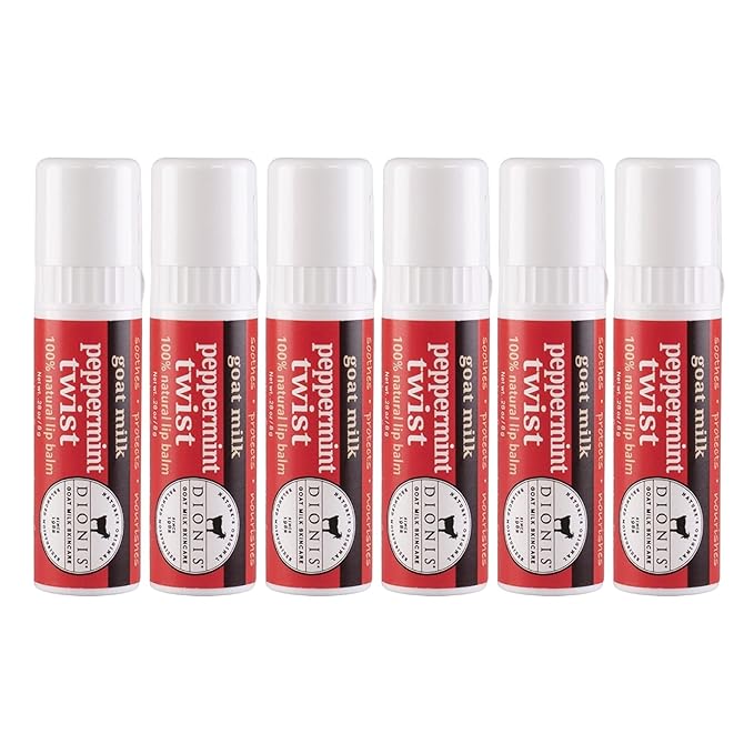 Dionis - Goat Milk Skincare Peppermint Twist Scented Lip Balm - Set of 6 (0.28 oz) - Made in the USA - Cruelty-free and Paraben-free-VivaGrace Women