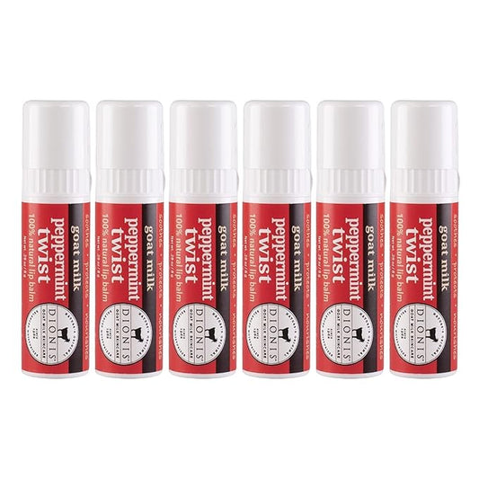 Dionis - Goat Milk Skincare Peppermint Twist Scented Lip Balm - Set of 6 (0.28 oz) - Made in the USA - Cruelty-free and Paraben-free-VivaGrace Women