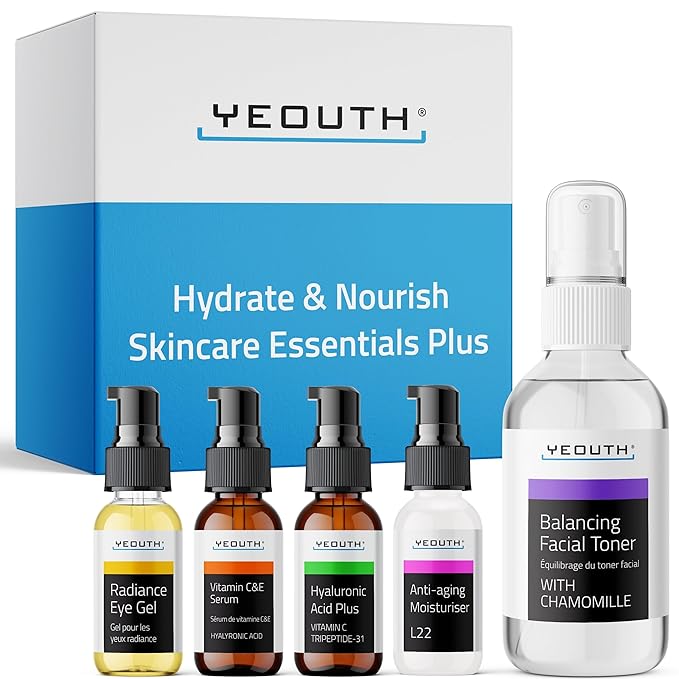 YEOUTH Skin Care Set: Hyaluronic Acid Serum for Face, Vitamin C Serum, Facial Toner, Under Eye Gel, Face Cream, Skin Care Kit for Women & Men 5-Piece-VivaGrace Women