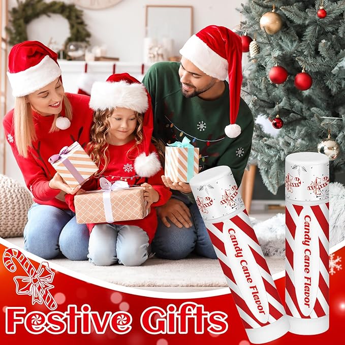 50 Pack Christmas Candy Peppermint Cane Lip Balms Bulk Holiday Flavor Collection Lip Balm Gifts Christmas Stocking Party Gifts Goodie Bags Stuffers for Women Men Staff Employee-VivaGrace Women