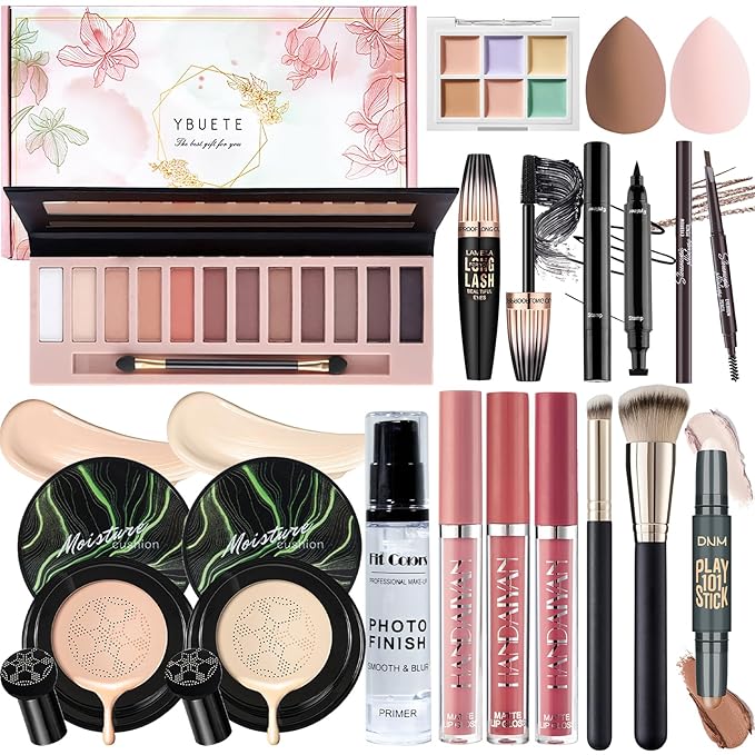 Makeup Set Present Multipurpose Makeup Kit for Women Girls Teens,- CC Cream Foundation Eyeshadow Primer Counter Stick Concealer Lip Gloss Eyeliner Pencil Mascara Makeup Brush & Sponges-VivaGrace Women