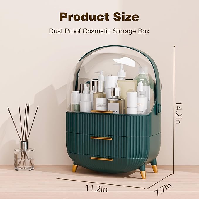 Makeup Organizers and Storage Make up Organizer for Vanity Cosmetics Skincare With Lid and Drawers Display Cases for Countertop Bathroom Women Teenager Girl Gifts(Dark Green)-VivaGrace Women