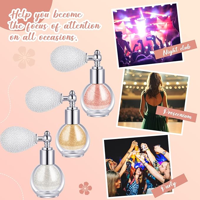 3 Pcs Glitter Spray for Hair and Body, Highlighter Shimmering Spray Powder High Gloss Body Glitter Spray Sparkle Powder for Face Body Cosmetic, Champagne, Pearl White, Bronze Color-VivaGrace Women