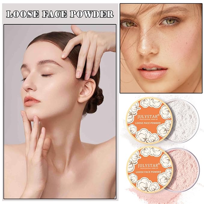 2PCS Setting Powder Loose Face Powder Matte Soft Smooth Oil Control Long Lasting Loose Setting Powder Makeup for Natural Flawless(01#Translucent+02# Pink Complexion)-VivaGrace Women