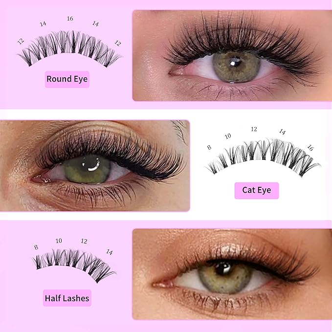 VEYESBEAUTY Lash Clusters Eyelash Extensions Thin & Invisible Band DIY Individual False Eyelashes Newbie's Five-Second Series Wispy Lash Tray for Self-application, Whisper Lashes 8-16mm Mixed Length-VivaGrace Women