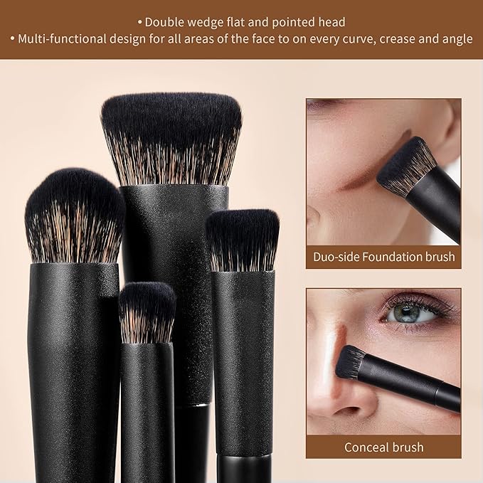 Makeup Brushes Set Jessup Make up Brushes 14Pcs Black Kabuki Foundation Eyeshadow Contour Concealer Powder Eyeliner Crease Eyebrow Blending Brush, T336-VivaGrace Women