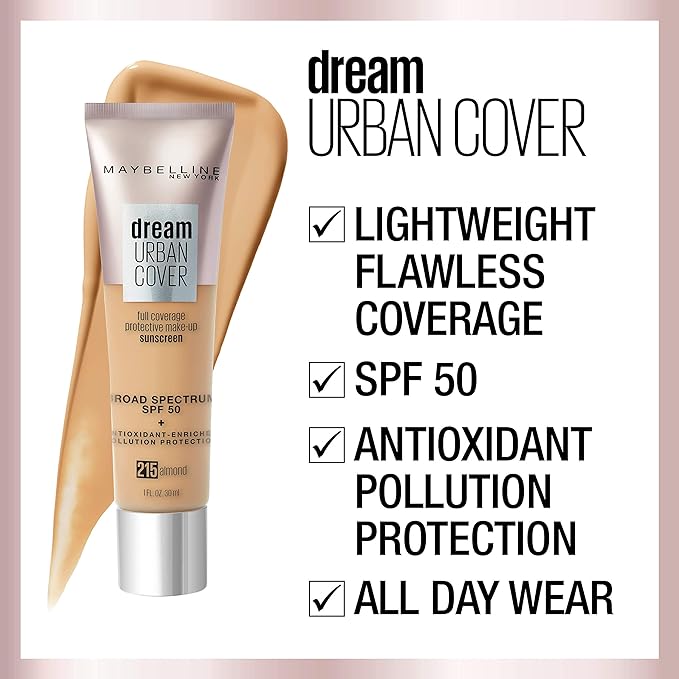 Maybelline New York Dream Urban Cover Flawless Coverage Foundation Makeup, SPF 50, Toffee-VivaGrace Women