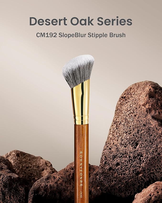 Desert Oak Series SlopeBlur Stipple Brush - Angled Nylon Bristles for Seamless Cream/Liquid/Powder Blending, Contour & Blush Application, Bubinga Handle (CM 192)-VivaGrace Women