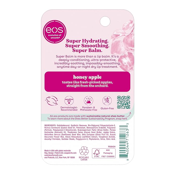 eos 24H Moisture Super Balm- Honey Apple, Lip Mask, Day or Night Lip Treatment, Made for Sensitive Skin, 0.35 fl oz (Pack of 2)-VivaGrace Women