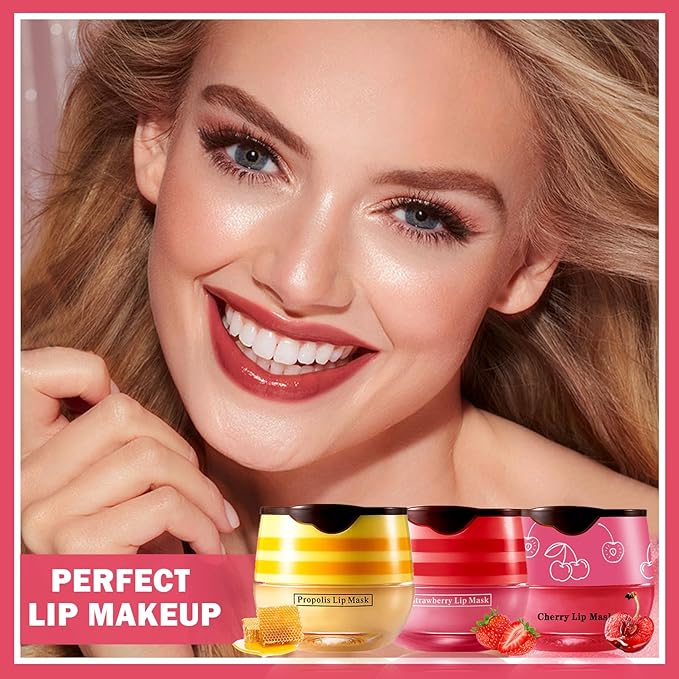 NVLEPTAP 3PCS Bee Lip Balm Honey Pot Honey Lip Balm Strawberry Honey Cherry Lip Sleeping Mask Moisturizing Hydrating Lip Care Products Honey Pot Lip Balm with Stick-VivaGrace Women