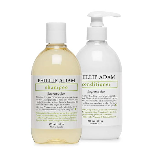 Phillip Adam Fragrance Free Shampoo and Conditioner Set with Apple Cider Vinegar - pH Balancing - Enhance Shine and Smoothness- 12 Ounce Each-VivaGrace Women