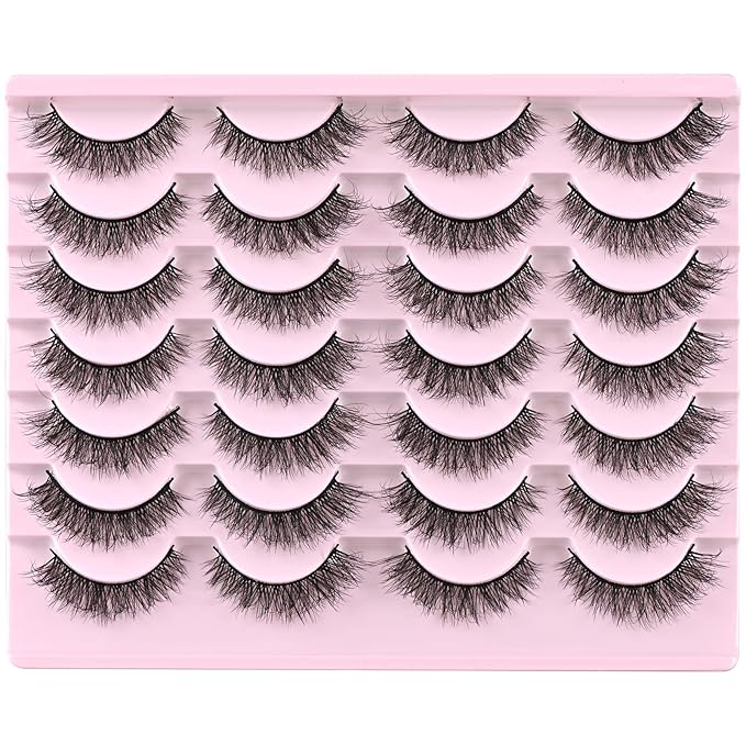 FARRED Natural Lashes Short Eyelashes Wispy False Mink Lash Pack 14 Pair Natural Look Fluffy Cat Eye Strip Eyelash Small Fake Lashes Full Pestañas Sets for MUA and Beginners Daily Makeup (F1 | 8-14mm)-VivaGrace Women