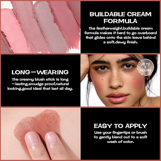 FOCALLURE Cream Blush Makeup,Buildable Blush Stick for Cheeks,Matte and Dewy Finish,Long Wearing,Easy Application,Lightweight Multi Stick,BURNING CLAY-VivaGrace Women