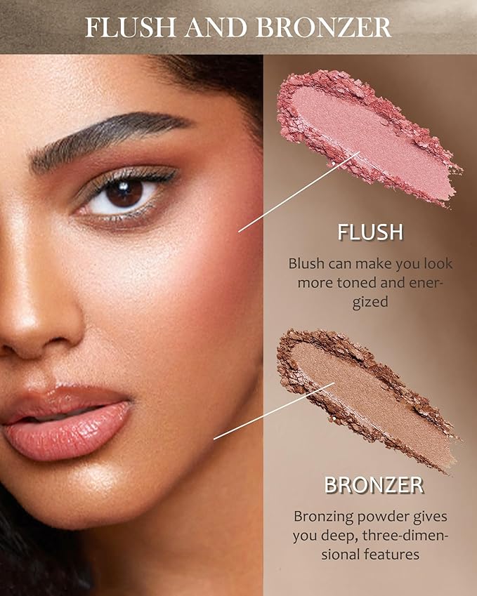 Face Bronzer Contour Blush Powder Palette-2 in 1 Cruelty-Free Buildable Facial Cheek Shimmer Blusher Contour Bronzing Pressed Powder,Blendable Makeup Palette,Thanksgiving Gift Set for Women-02-VivaGrace Women