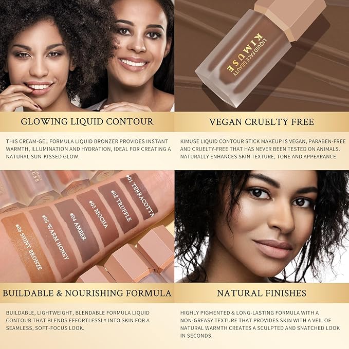 KIMUSE Soft Liquid Contour Stick, Glow Liquid Cream Bronzer, Weightless, Long-Wearing, Smudge Proof, Natural-Looking, Blendable, Bronzer Makeup-VivaGrace Women
