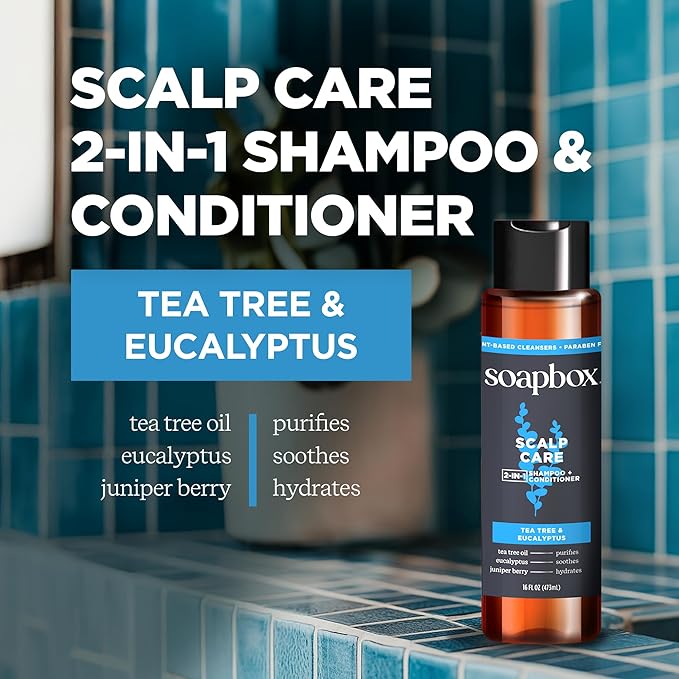 Soapbox Men's Scalp Care 2 in 1 Shampoo and Conditioner For Men, Natural Mens Shampoo and Conditioner, Tea Tree & Eucalyptus, 16oz-VivaGrace Women