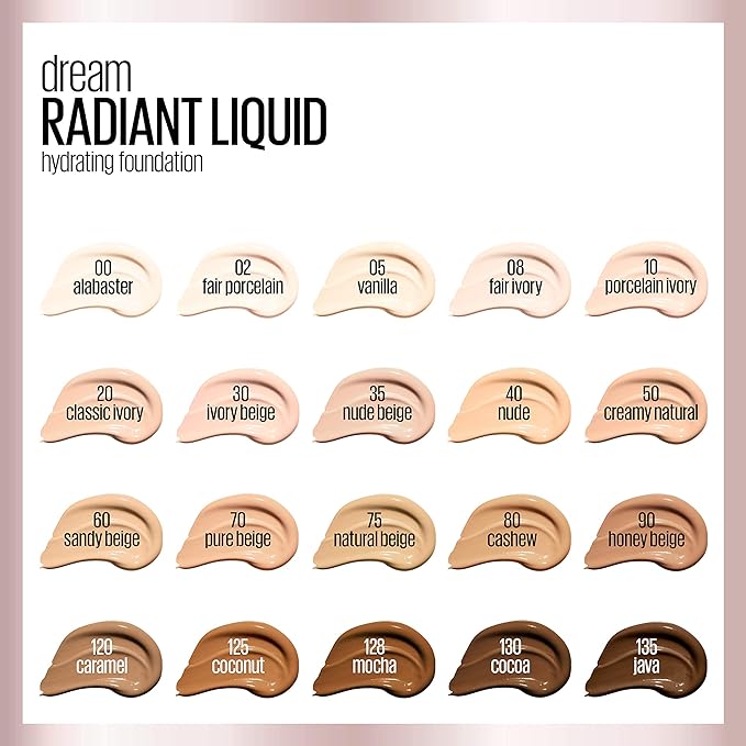 Maybelline Dream Radiant Liquid Medium Coverage Hydrating Makeup, Lightweight Liquid Foundation, Honey Beige, 1 Count-VivaGrace Women