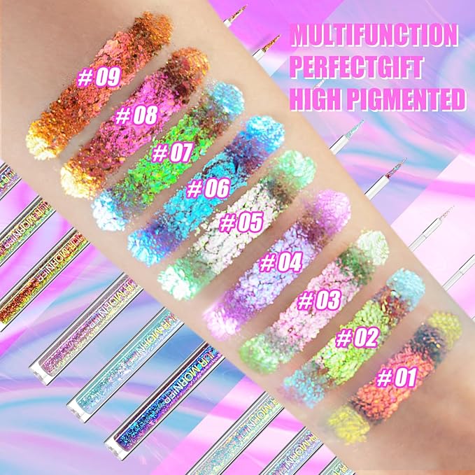 Multichrome Liquid Eyeshadow Set, 3 Colors Multi-Dimensional Eye Liner Makeup, High Pigment Waterproof Metallic Liner