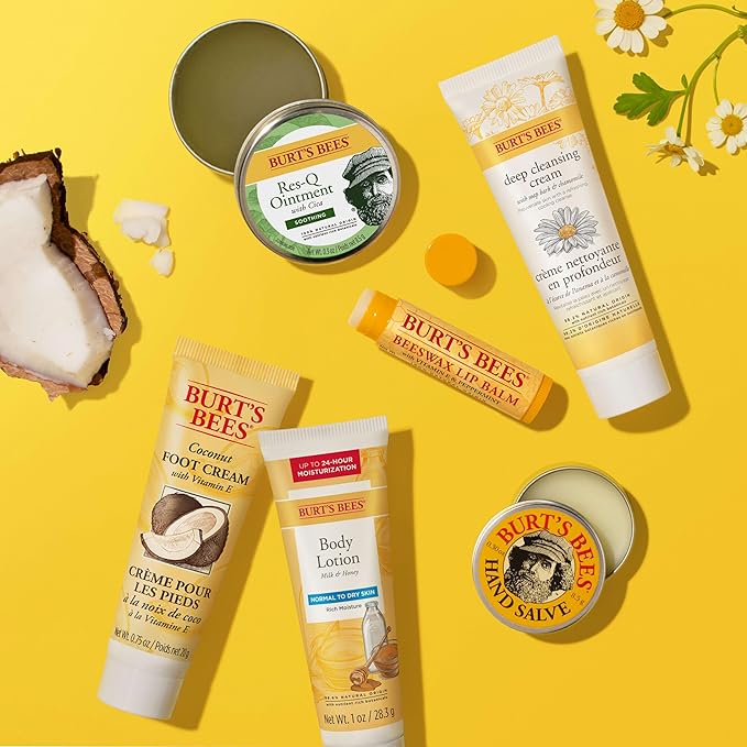 Burt's Bees Back to School Gifts Ideas, 6 College Dorm Products, Timeless Minis Set – Beeswax Lip Balm, Coconut Foot Cream, Milk & Honey Body Lotion, Deep Cleansing Cream, Res-Q Ointment & Hand Salve-VivaGrace Women