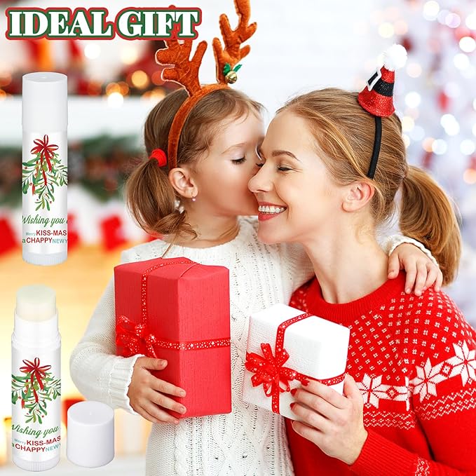 50 Pcs Christmas Lip Balms Mistletoe Gifts Bulk Christmas Vanilla Flavors Lip Balms Lips Moisturizer for Christmas Stocking Stuffers Xmas Party Supplies Favors-VivaGrace Women