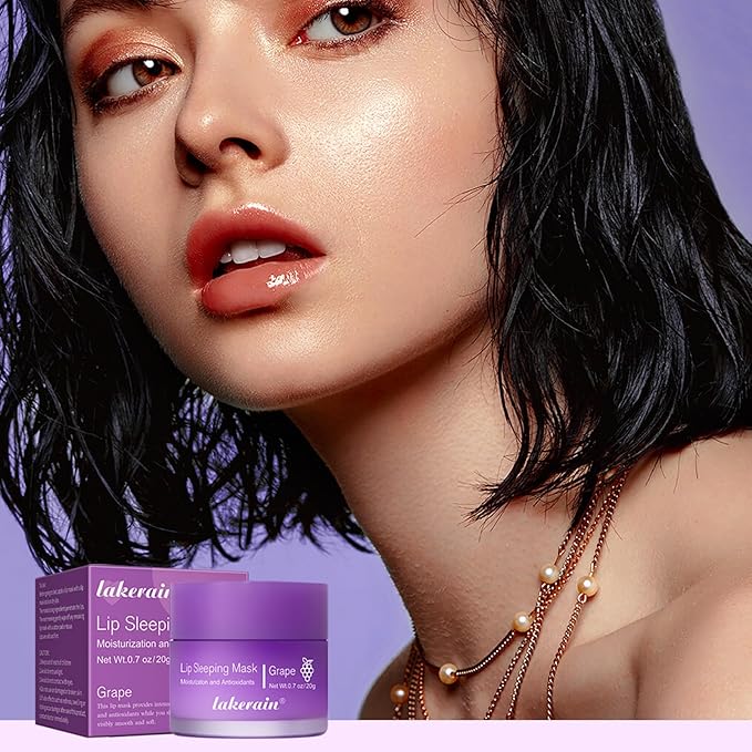 Hydrating Lip Sleeping Mask - Day and Night Repair Lip Balm for Chapped Dry Lips - Reduce Lip Lines, Enhance Lip Color, Hydrate & Plump Lips Care Lip Mask (Grape)-VivaGrace Women