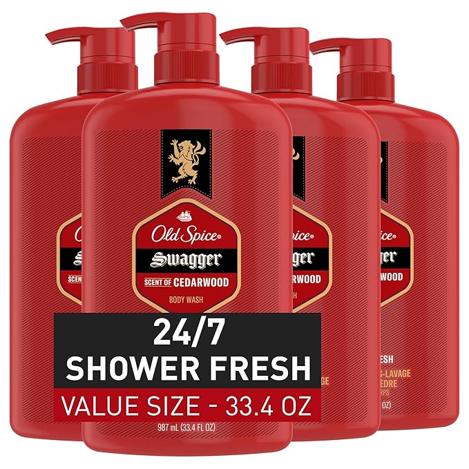 Old Spice Body Wash for Men, 24/7 Shower Fresh with Lasting Scent, Red Collection, Swagger with Cedarwood Scent, 33.4 fl oz (Pack of 4)-VivaGrace Women