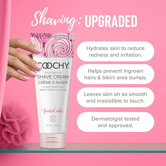 Coochy Shave Cream - Moisturizing Shave Lotion - Gentle Intimate Shaving Cream - For Bikini Area, Underarms, Legs & More - Rash-Free, Hydrating Formula - Frosted Cake, 7.2 oz