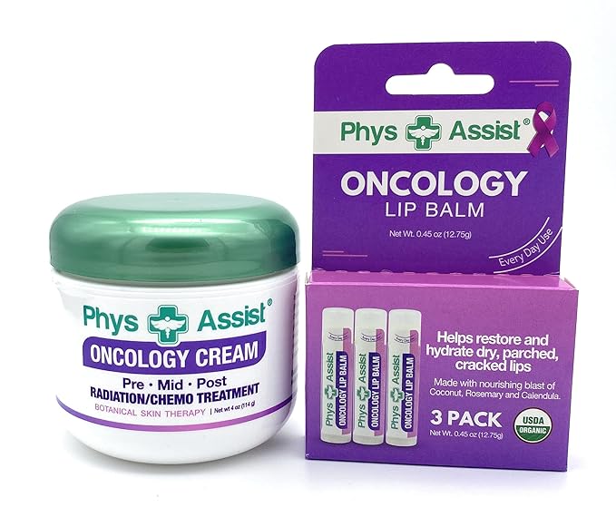 Oncology Cream 4 oz plus 3 Pack Lip Balm. Hydrating to Stressed Skin Undergoing Chemo or Radiation. Skin Therapy. Made with Botanicals.-VivaGrace Women