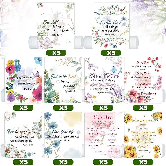 50 Pack Lip Balm Religious for Women Lip Balm with Scripture Bulk Sticks Christian Lip Balms Gifts Faith Bible Verse Scripture Inspirational Gift Party Favors Coworkers 10 Styles Floral-VivaGrace Women