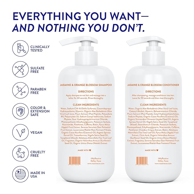 Routine Wellness Anti-Thinning Shampoo and Conditioner Set for Thinning Hair - Biotin DHT Blocker Women & Men - Color Safe Shampoo for Hair Loss & Healthier Hair - Jasmine & Orange Blossom (Pack of 2)-VivaGrace Women