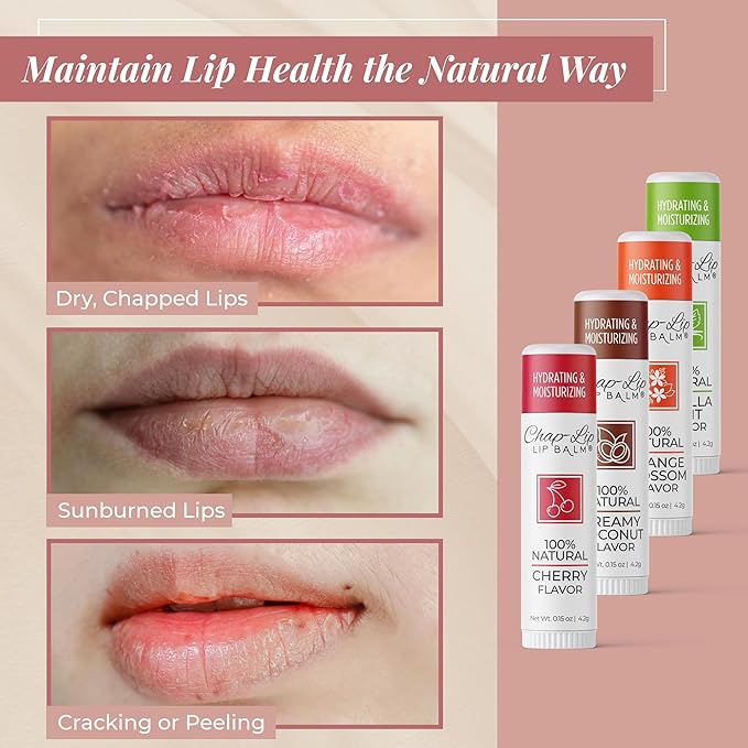 100% Natural Lip Balm Set, Hydrating and Moisturizing Beeswax Natural Flavor Assortment, Lip Moisturizer for Dry Lips, Cocoa Butter, Petroleum Free, 8 Count, 2 Pack-VivaGrace Women