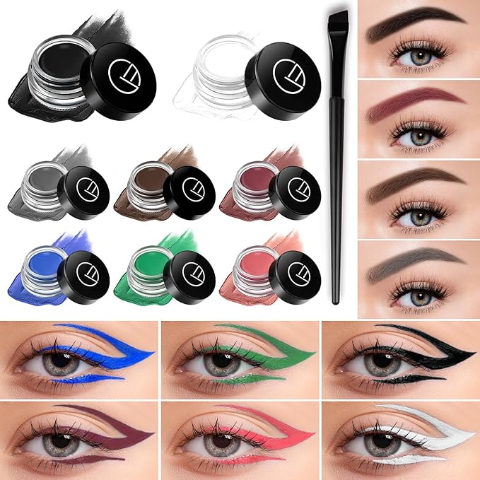 Eyeliner Gel Set,Long Lasting Waterproof Gel Eyeliner With 5.51 IN Long Eyeliner Brush,High-Intensity Pigments Smudge-Proof Eye Liner Makeup Creamy Eyeliner Gel 5G-Dark Grey