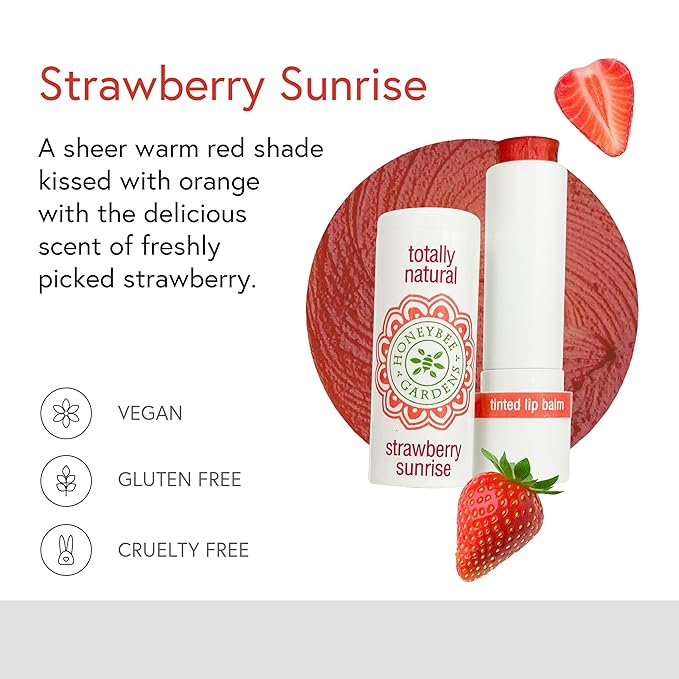 Honeybee Gardens Totally Natural Strawberry Sunrise Tinted Lip Balm, Nourishing Moisture With A Kiss Of Color, Vegan, Gluten-Free-VivaGrace Women