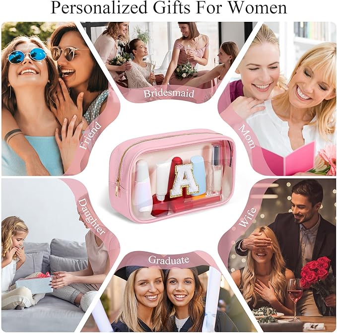 YOOLIFE Birthday Gifts Clear Makeup Bag Cosmetic Bag Pink Preppy Stuff Travel Accessories Makeup Pouch Birthday Gift for 4 5 6 7 8 9 10 11 12 Year Old Girls Graduation Teacher Gift K-VivaGrace Women