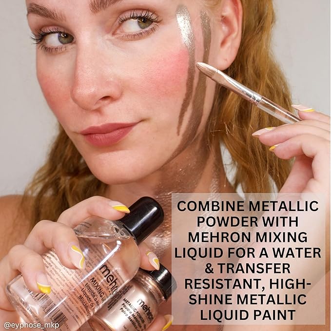 Mehron Makeup Metallic Powder (.17 oz) with Mixing Liquid (1 oz) (BRONZE)-VivaGrace Women