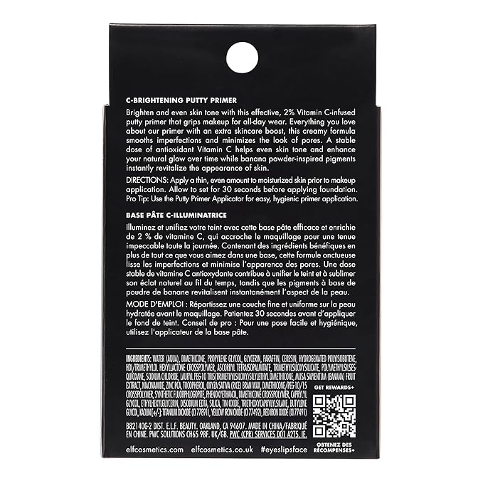 e.l.f. C-Brightening Putty Primer, Makeup Primer For Brightening & Evening Out Skin Tone, Enriched With Vitamin C, Universal Sheer (Packaging May Vary)-VivaGrace Women