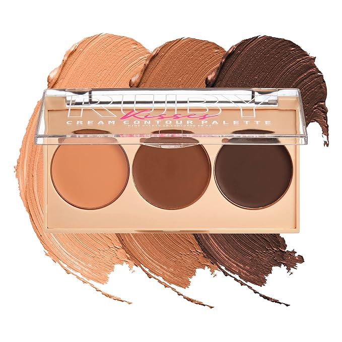 Ruby Kisses Contour Palette 3-in-1 Contour, Conceal, Highlight All-In-One Mini Palette, Long-Lasting, Easy to Blend Cream Contour Palette for Oily and Dry Skin (Tan To Dark)-VivaGrace Women