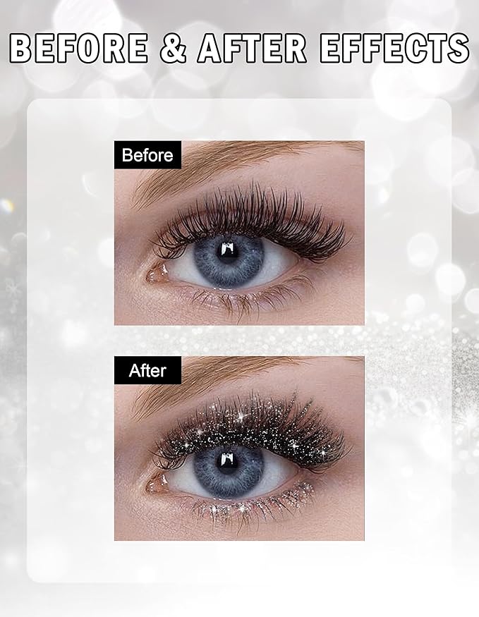 Glitter Mascara, Colored Mascara, Define Long Lasting & Waterproof Curling Eyelashes, Diamond Sparkle Mascara, Voluminous Lengthening Mascara for Women Party Stage Use #Silver mascara