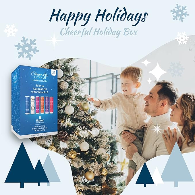 Rich in Coconut Oil & Vitamin E - Moisturizing, Ultra Conditioning & Hydrating - Total Lip Moisturizer & Lip Therapy Treatment - Happy Holidays 6 Flavor Assortment, 48 Count-VivaGrace Women