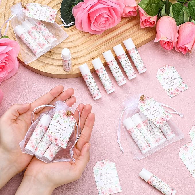 50 Pack Floral Baby Shower Lip Balm Party Supplies Bulk for Girls Guests It's a Girl Baby Shower Gifts Gender Reveal Favors Prizes Souvenirs Winners Thank You Appreciation Gifts-VivaGrace Women