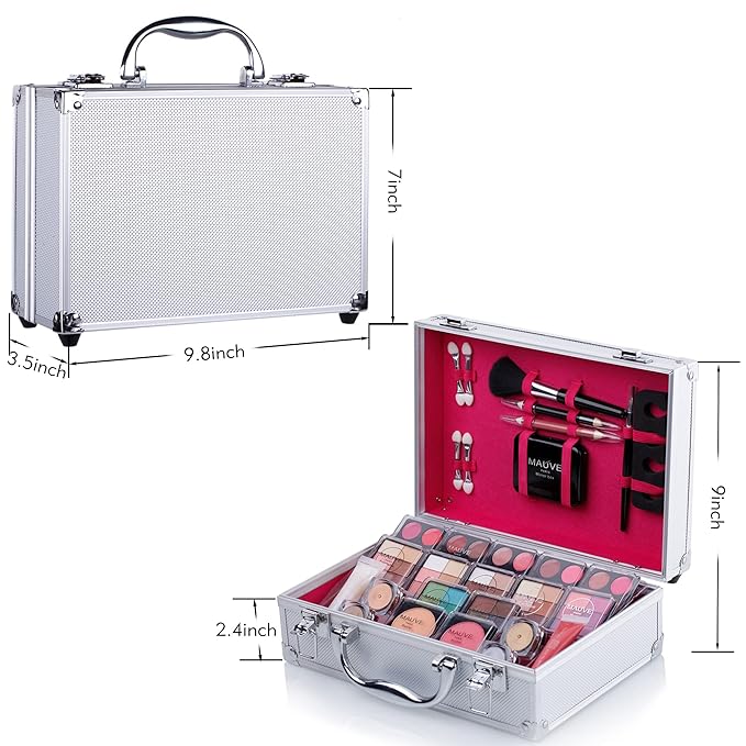 Makeup Kit for Girls and kids 8-12 Carry All Makeup Train Case with Pro Makeup for Teens Women Full Starter Cosmetics Set (SILVER)-VivaGrace Women