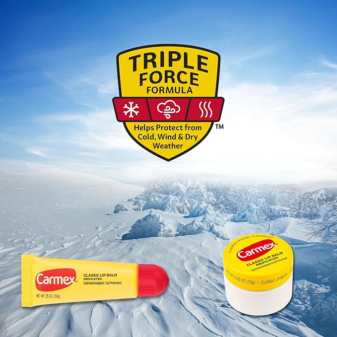 Set of 6 Medicated Lip Balms by Carmex: 3 Jars and 3 Tubes. Carmex Lip Balm Moisturizer, Trusted Relief for Dry, Chapped Lips. Bundled with Silicone Lip Brush and Lip Balm Holder Keychain (Pink)-VivaGrace Women